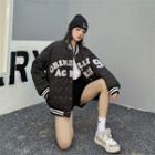 Lettering Embroidered Heart Quilted Baseball Jacket