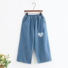 Heart Applique Wide Leg Jeans