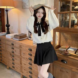 Collared Knit Blouse / Pleated Skirt
