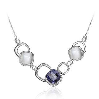 Simple Geometric Necklace With Purple Cubic Zircon And White Fashion Cat's Eye