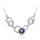 Simple Geometric Necklace With Purple Cubic Zircon And White Fashion Cat's Eye