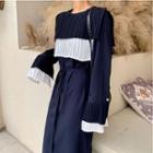 Color-block Long-sleeve Loose-fit Dress Navy Blue - One Size