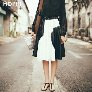 Colour Block Faux Leather Skirt