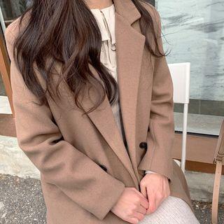 Notch-lapel Double-breasted Flap-pocket Coat