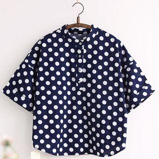 Dotted Elbow-sleeve Blouse