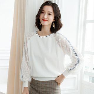 Contrast Trim Lace Sleeve Knit Top