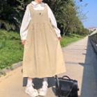 Long-sleeve Frill Trim Blouse / Embroidered Midi A-line Corduroy Pinafore Dress