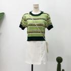 Heart-print Striped Crop Top Green - One Size