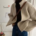 Long-sleeve Ribbed Zipped Cardigan