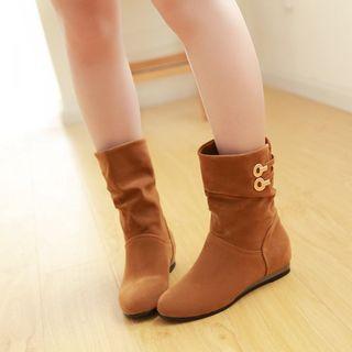 Ruched Hidden Wedge Mid-calf Boots
