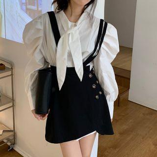 Puff Sleeve Blouse / Suspender A-line Skirt