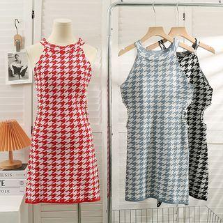 Houndstooth Mini Halter Dress