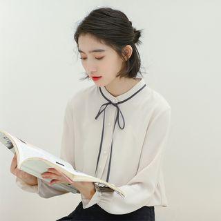 Stand Collar Lace Up Blouse