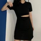 Short-sleeve Cutout A-line Dress Black - One Size
