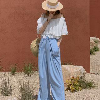 Tie-waist Slit-hem Pants