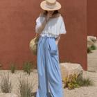 Tie-waist Slit-hem Pants