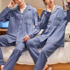 Couple Matching Loungewear Set : Long-sleeve Lettering Embroidered Shirt + Pants