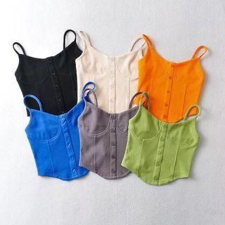 Plain Button-up Crop Camisole Top
