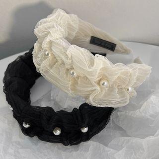 Shirred Faux Pearl Mesh Headband