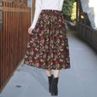 Floral Print A-line Skirt Red - One Size