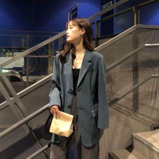 Plain Blazer Grayish Blue - One Size