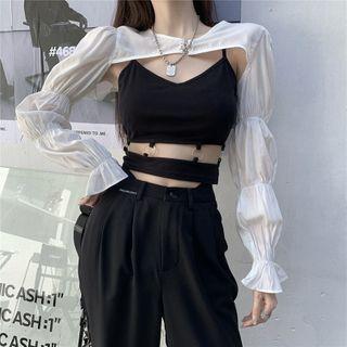 Hoop-accent Camisole / Straight-cut Pants / Long-sleeve Cropped Top