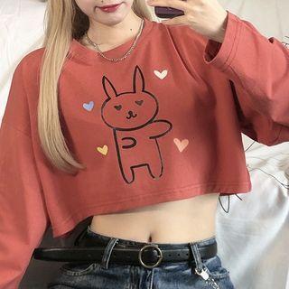 Rabbit Print Long-sleeve Cropped Top