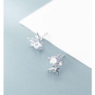 Rhinestone Deer Earring 1 Pair - S925 Silver - One Size