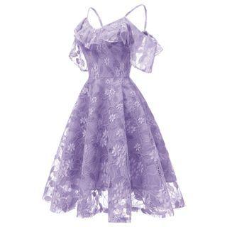 Cold-shoulder A-line Bridesmaid Lace Dress
