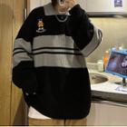 Bear Embroidered Two-tone Polo Sweater