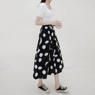 Apple Print Midi A-line Skirt