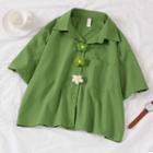 Flower Detail Short-sleeve Blouse Green - One Size