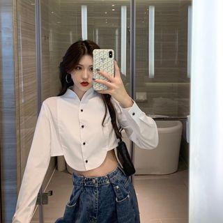 Long-sleeve Crop Shirt White - One Size