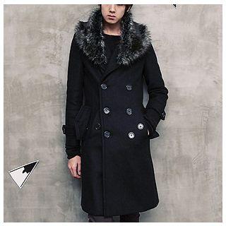 Double-breasted Coat With Furry Collar