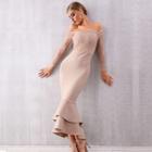 Off Shoulder Long Sleeve Lace Fishtail Maxi Dress