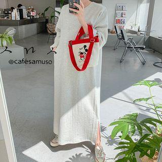 Kangaroo-pocket Slit-side Maxi Pullover Dress