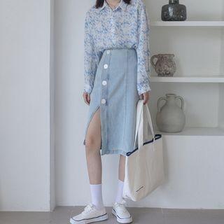 Asymmetrical Slit Denim A-line Skirt