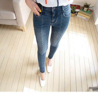 High Waist Wash Straight-line Skinny Jeans