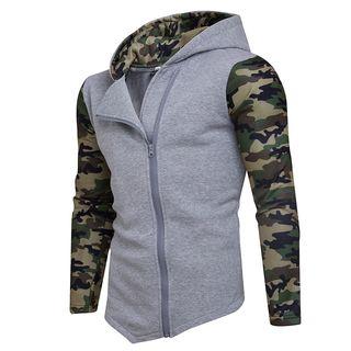 Camouflage Panel Zip-up Hoodie
