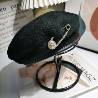 Safety Pin Beret Hat Black - One Size