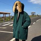 Faux-fur Hooded Padded Coat / Fleece-lined Plaid Zip Jacket