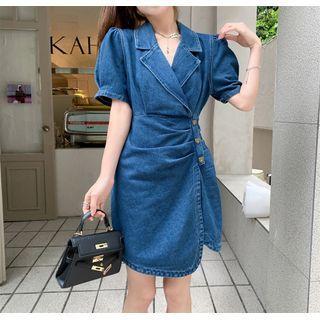 Short-sleeve Denim Mini Wrap Dress