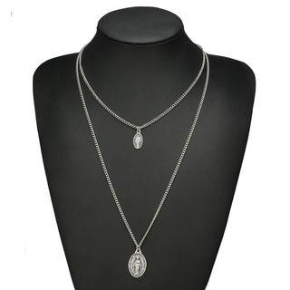Embossed Disc Pendant Layered Necklace As Shown In Figure - One Size