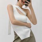 Sleeveless One-shoulder Ribbed Knit Top