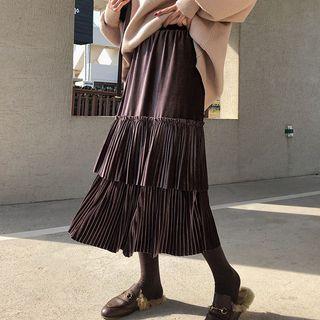 A-line Layered Mid Velvet Skirt
