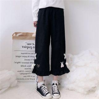 Rabbit Embroidered Lace Up Cropped Wide-leg Pants