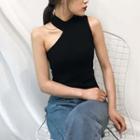 Asymmetric Shoulder Halter Plain Knit Top