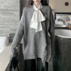 Distressed Sweater / Bow-neck Blouse