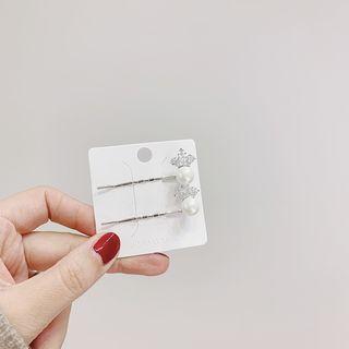 Faux Pearl Rhinestone Crown Hair Pin Hair Pin - Crown & Faux Pearl - One Size