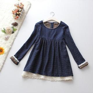 Long-sleeve Dotted Tunic Three-quarter-sleeve - Dotted - Red - One Size